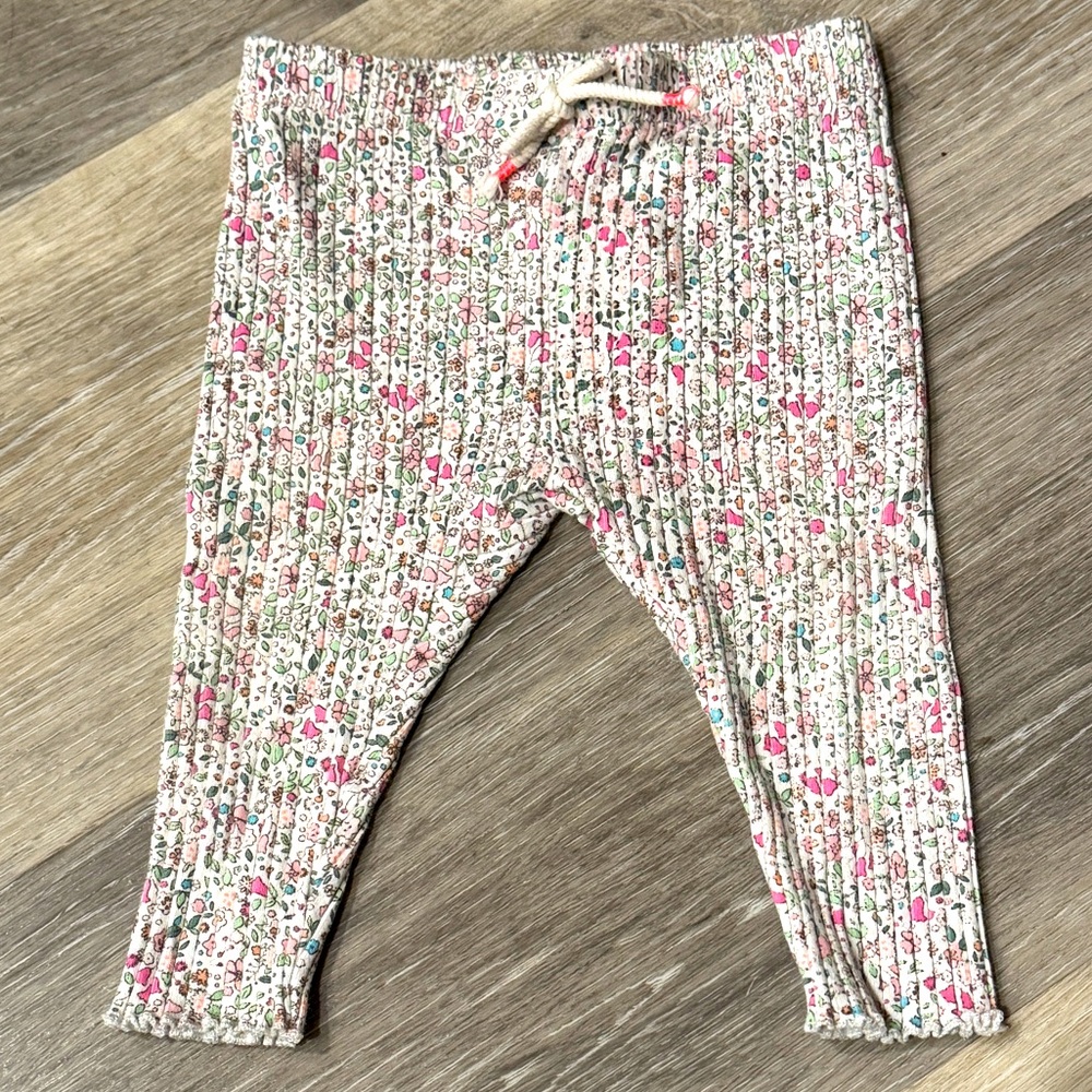 ZARA RIBBED PANTS LEGGINGS PINK FLORAL BOHO BOHEMIAN BABY SIZE 3-6 Months